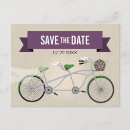 Tandem grünes Fahrrad Hochzeit Sichern Sie das Dat Ankündigungspostkarte