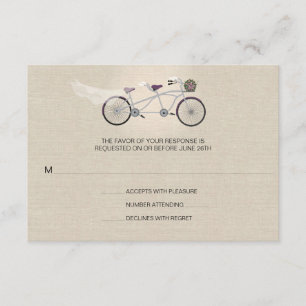 Tandem Plum Bicycle Wedding Imitate Linen UAWG RSVP Karte