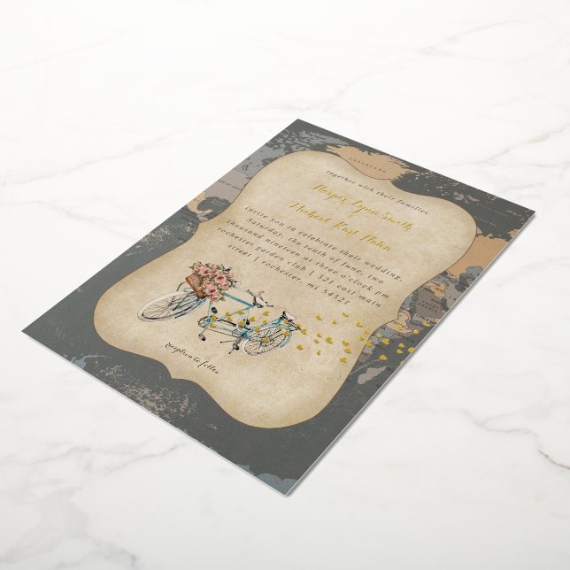 tandem rustique vélo carte du monde mariage (Rotation)