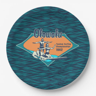 Tandem-Surfen Hawaiian Vintage-Surf-Design Pappteller
