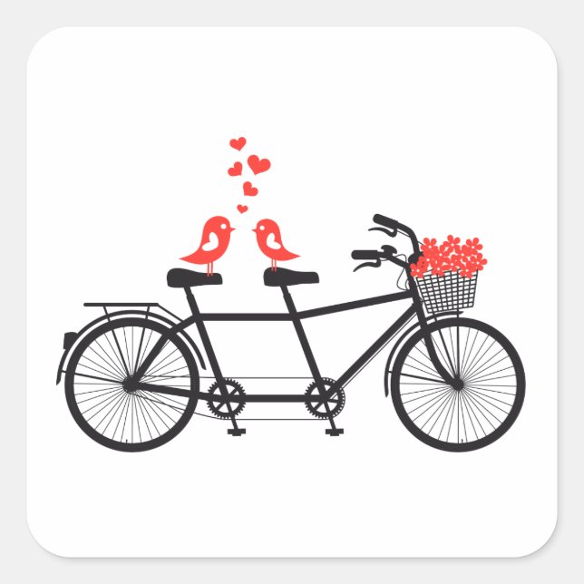 Tandemfahrer mit niedlichen Liebesvögeln Quadratischer Aufkleber (Vorderseite)
