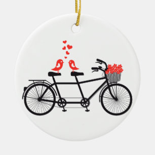 Tandemfahrrad mit niedlichen Liebevögeln Keramikornament