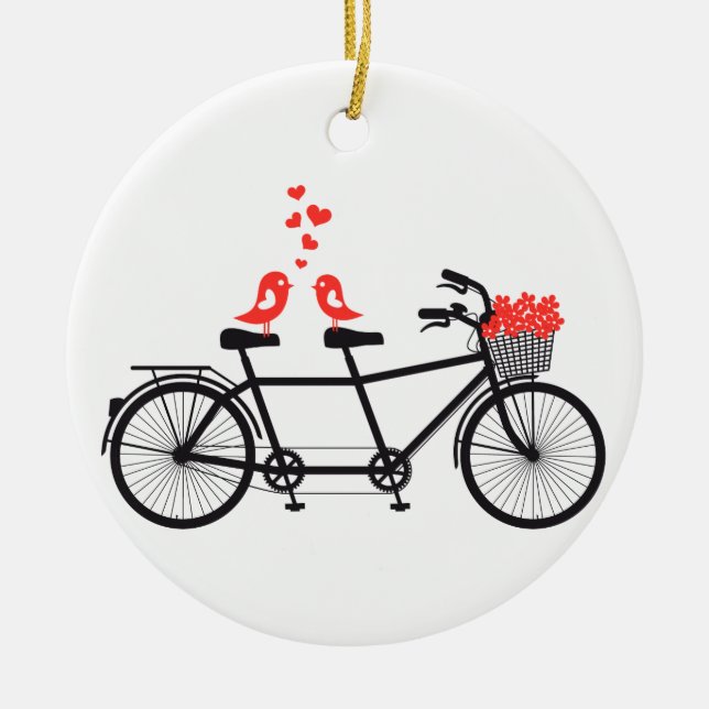 Tandemfahrrad mit niedlichen Liebevögeln Keramikornament (Vorne)