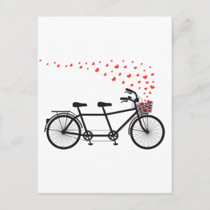 Tandemfahrrad mit roten Herzen Postkarte