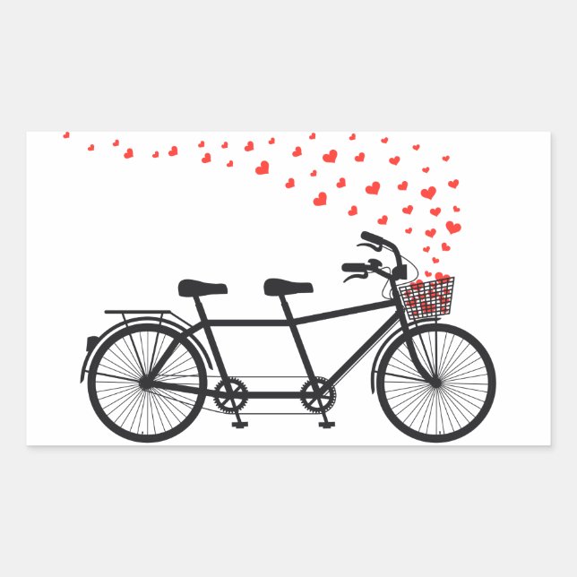 Tandemfahrrad mit roten Herzen Rechteckiger Aufkleber (Vorderseite)
