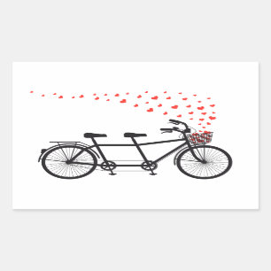 Tandemfahrrad mit roten Herzen Rechteckiger Aufkleber