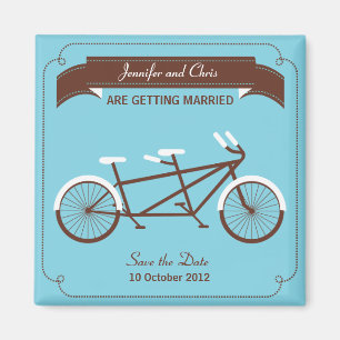 Tandemfahrrad-modernes Hochzeits-Blau Save the Magnet