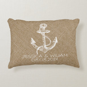 Tane Linen Print & White Nautical Anchor Dekokissen
