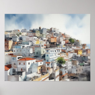 Tanger Marokko Wasserfarben Kunst, Dichtung und Mu Poster