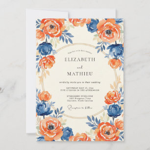Tangerine Indigo Ranunculus Eukalyptus Hochzeit Einladung