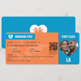 Tangerine & Lagoon Blue Boarding Pass Wedding Einladung