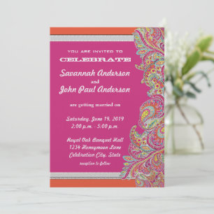 Tangerine marocaine & Fuchsia Mariage Invitations