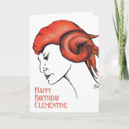 Tangerine Orange Haired Woman Portrait Pop Art Karte
