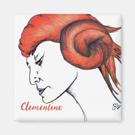 Tangerine Orange Haired Woman Portrait Pop Art Magnet