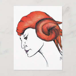 Tangerine Orange Haired Woman Portrait Pop Art Postkarte