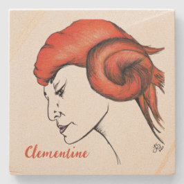 Tangerine Orange Haired Woman Portrait Pop Art Steinuntersetzer