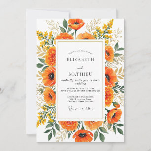 Tangerine Prächtiger Sommer Mohn Hochzeit Einladung