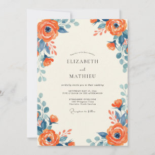Tangerine-Schiefer-Blumen-Hochzeit Einladung