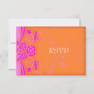 Tangerine und Flaming Pink Rosen Hochzeits-RSVP RSVP Karte