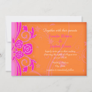 Tangerine und Flaming Rose moderne Hochzeitseinlad Einladung