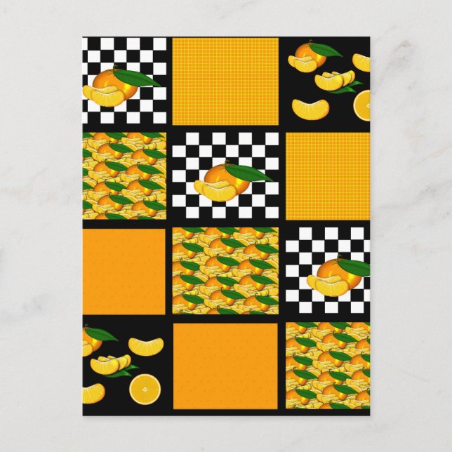 Tangerine und Karo-Patchwork Postkarte (Vorderseite)