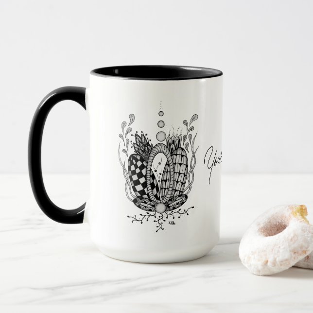 Tangle Art: Florales Design, Ovale -  Tasse (Mit Donut)