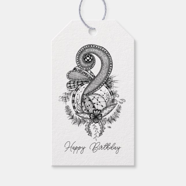 Tangle Art: Florales Motiv -  Geschenkanhänger (Vorderseite)
