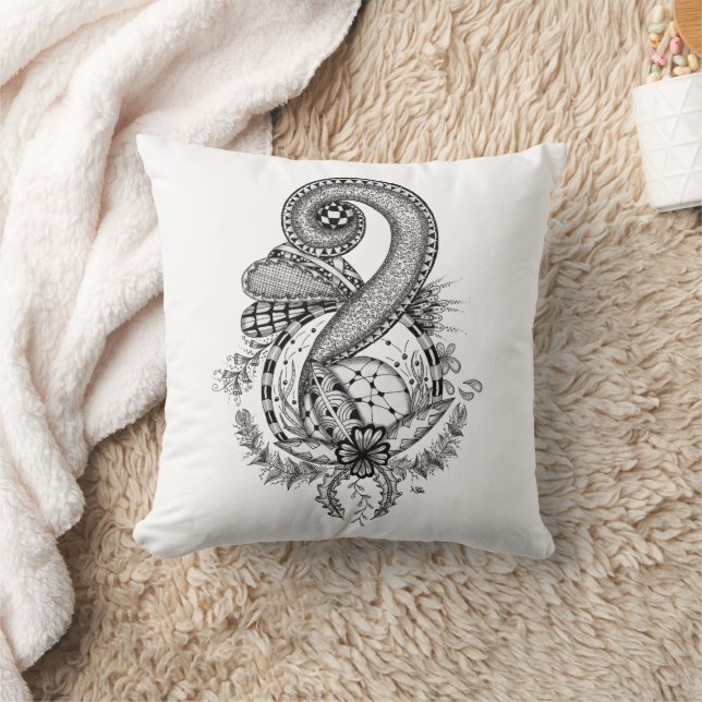 Tangle Art: Florales Motiv -  Kissen (Decke)