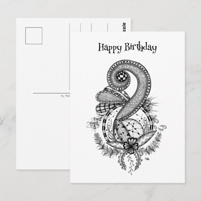 Tangle Art: Florales Motiv -  Postkarte (Vorne/Hinten)