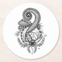 Tangle Art: Florales Motiv -  Runder Pappuntersetzer