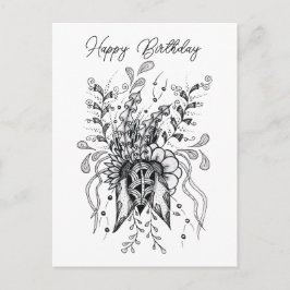 Tangle Blume gezeichnet -  Postkarte