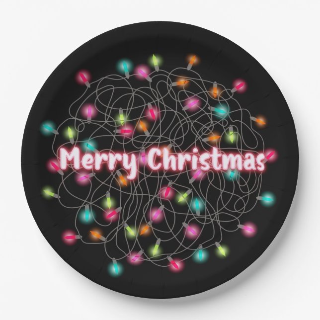 Tangled Christmas Lights Frohe Weihnachtsneon Text Pappteller (Vorderseite)