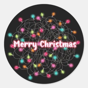 Tangled Christmas Lights Frohe Weihnachtsneon Text Runder Aufkleber