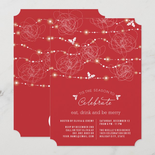 Tangled Fairy Lights Glitzern Holiday Party Einlad Einladung (Vorne/Hinten)