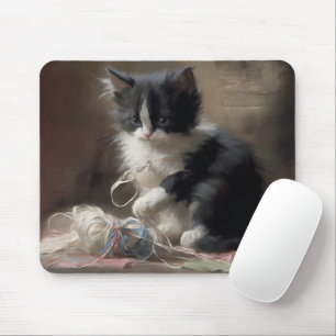 Tangled Up In Fun Black and White Kitten Mousepad