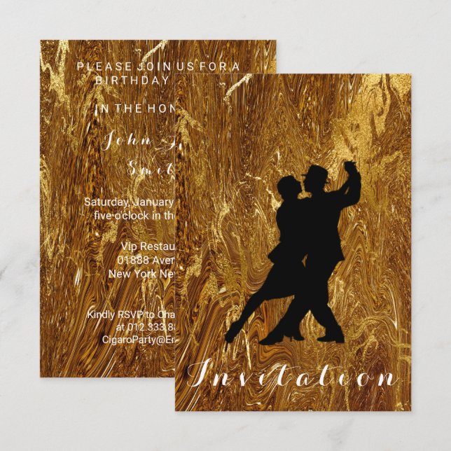 Tango Ball Carnival Dance Party Molten Gold Glam Einladung (Vorne/Hinten)