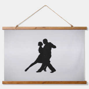 Tango Dancers Silhouette 2 Silver Wandteppich Mit Holzrahmen