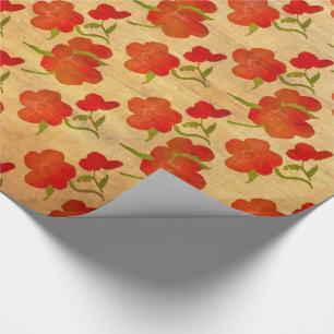 Tango Red Peongs on Gold Silk v2 Geschenkpapier