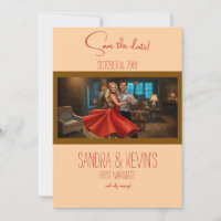 Tango-Rotes Hochzeitskleid Save-the-Date-Karte