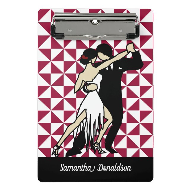 Tango-Tänzer auf Burgundy Geometric Background Mini Klemmbrett (Vorderseite)