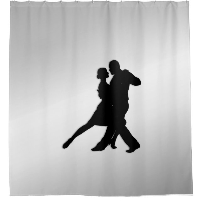 Tango-Tänzer Silhouette 2 Silber Duschvorhang (Vorderseite)