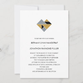 Tangram Heart Wedding Einladung Black Gold Silver