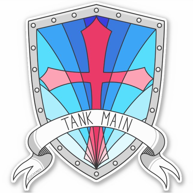 Tank Main Gamer Blue Red Cartoon Shield Aufkleber (Vorderseite)