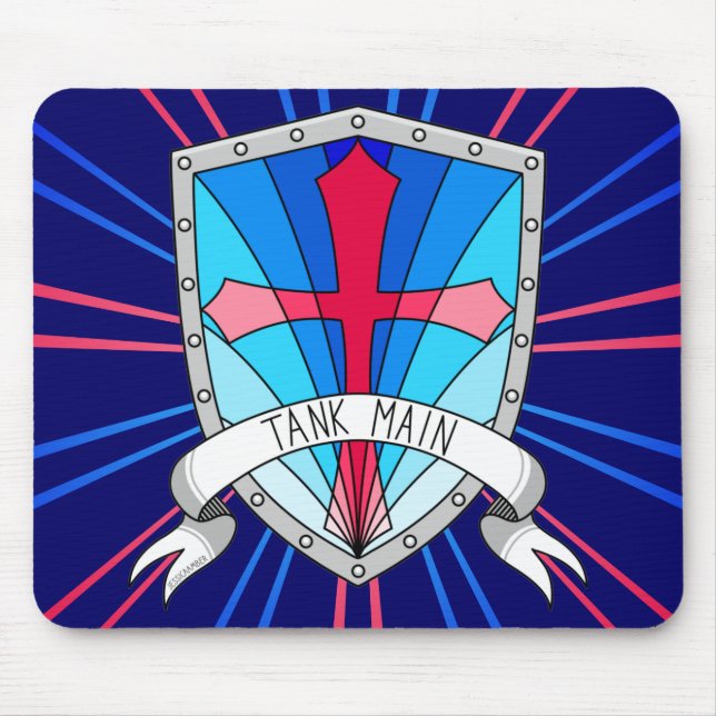 Tank Main Gamer Blue Red Cartoon Shield Mousepad (Vorne)