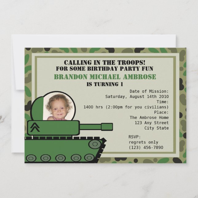 Tank Party Birthday/Foto Einladung (Vorderseite)