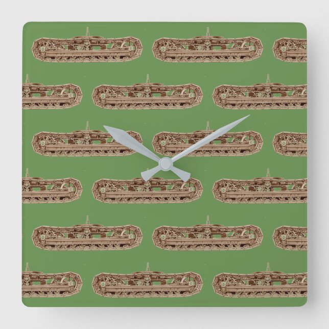Tank Tracks Dämpfungsspuren Extra Power Boost Quadratische Wanduhr (Vorderseite)