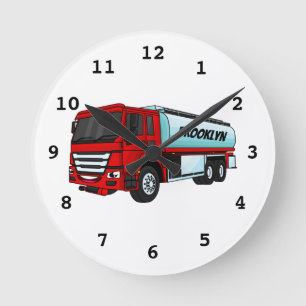 Tanker truck fuel transport cartoon illustration runde wanduhr