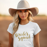 Tanks für Personalisiertes Brautparty der Goldbrid<br><div class="desc">Benutzerdefinierte Brautparty-T-Shirts und Panzer mit "Bride's Squad"-Grafik in einem stilvollen Pinselskript. Personalisieren Sie es mit Ihrem Hochzeitstermin,  Hochzeitshashtag,  Namen oder anderen benutzerdefinierten Text. Perfektes Geschenk für Braut,  Brautjungfrauen und Hochzeitsfeier,  um sich an Ihrem Hochzeitstag vorzubereiten!</div>