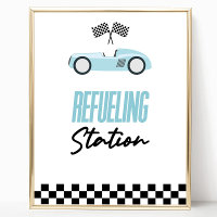 Tankstelle Blue Race Car Drink Table Sign