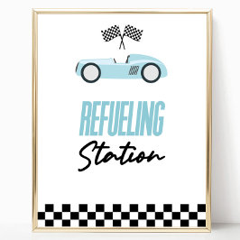 Tankstelle Blue Race Car Drink Table Sign Poster